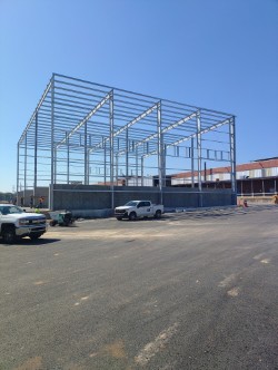 Completed steel building frame at an industrial facility