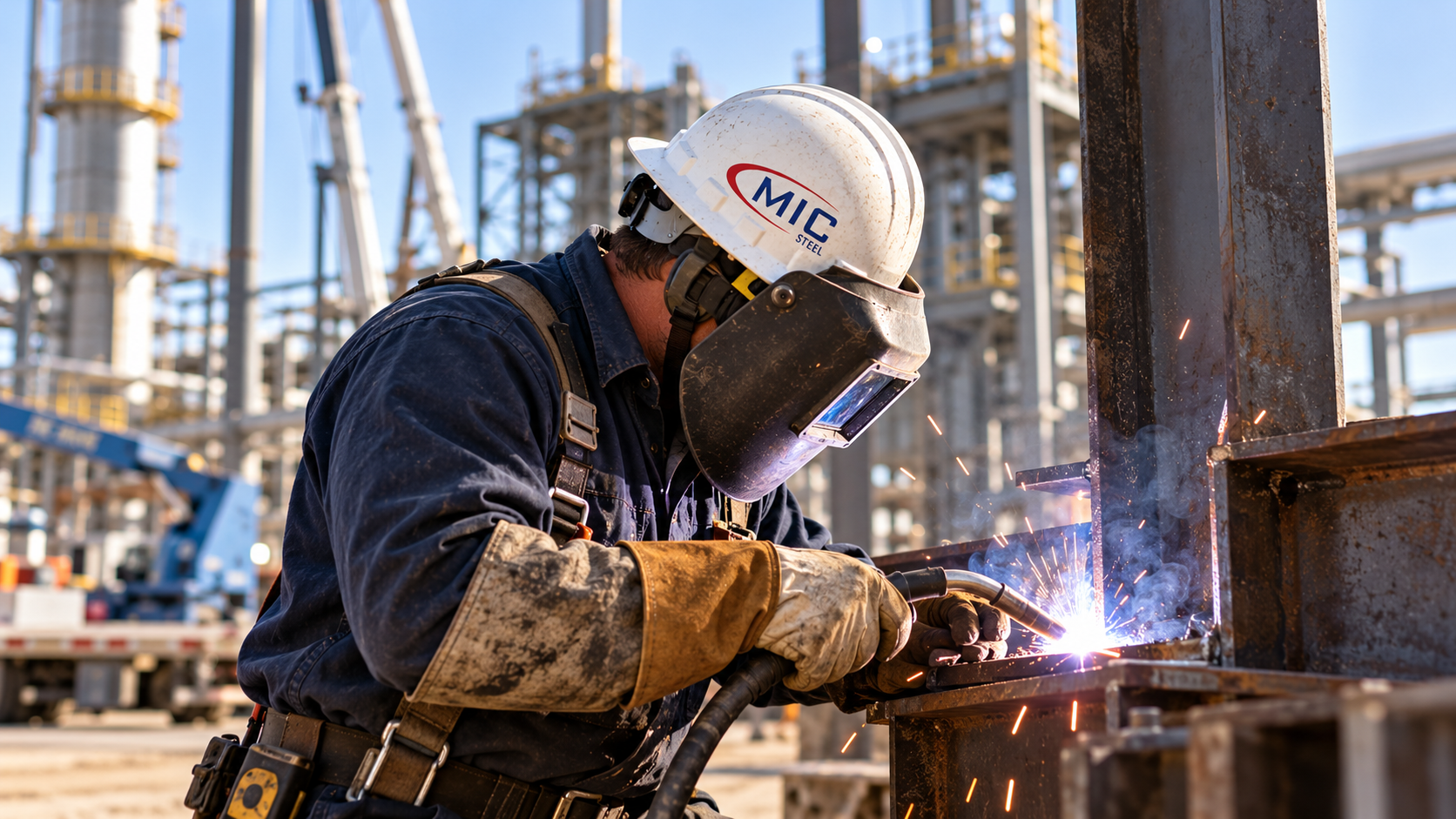 MIC Steel welder at work on an industrial steel structure